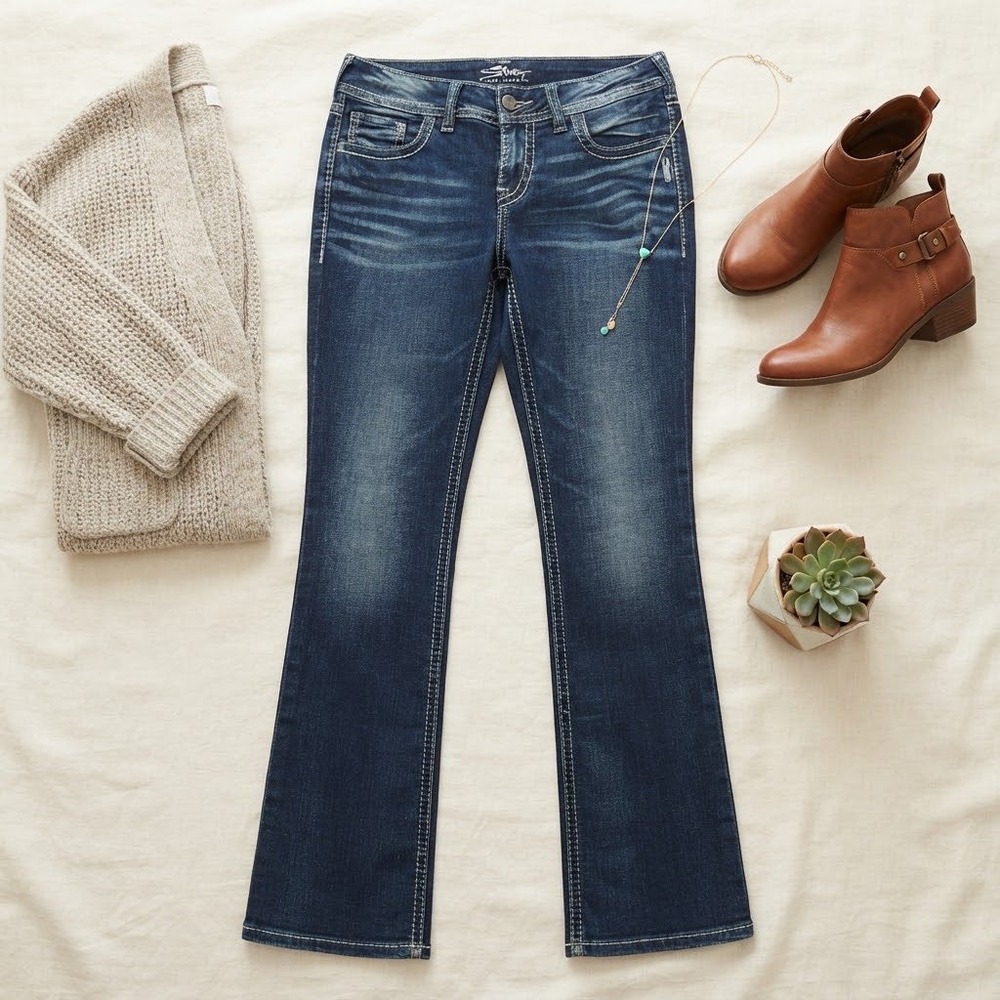 Silver Jeans Co Suki Mid Slim Boot Jeans W28 L30 Dark Wash Curvy L93616SSX405
